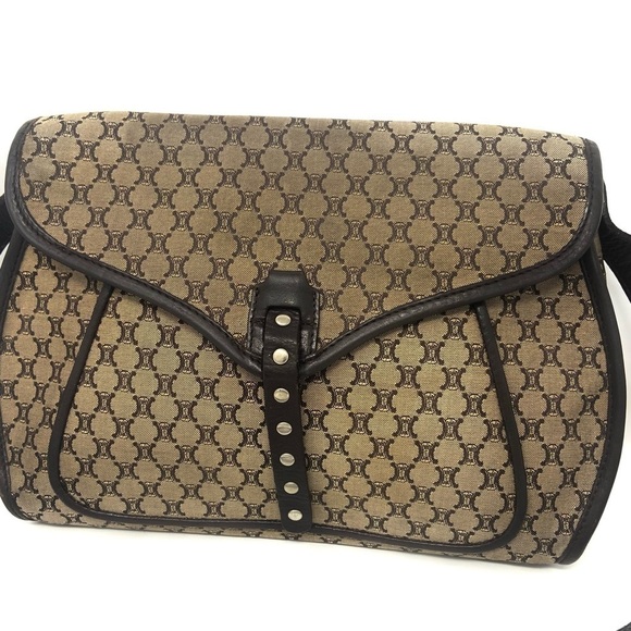 Celine Vintage Triomphe Monogram Canvas Shoulder Bag – Brown Logo Print - Picture 4 of 17